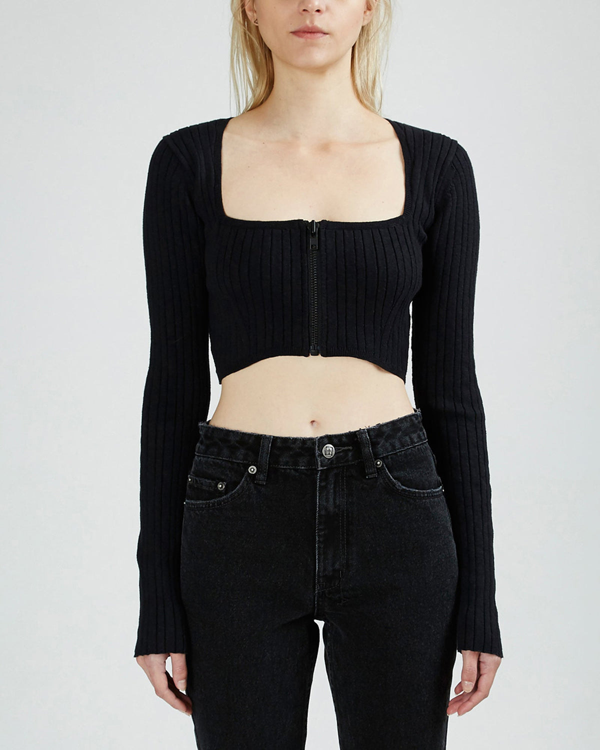 Womens Bolt Ls Top Washed Black Fashion Tops - Black