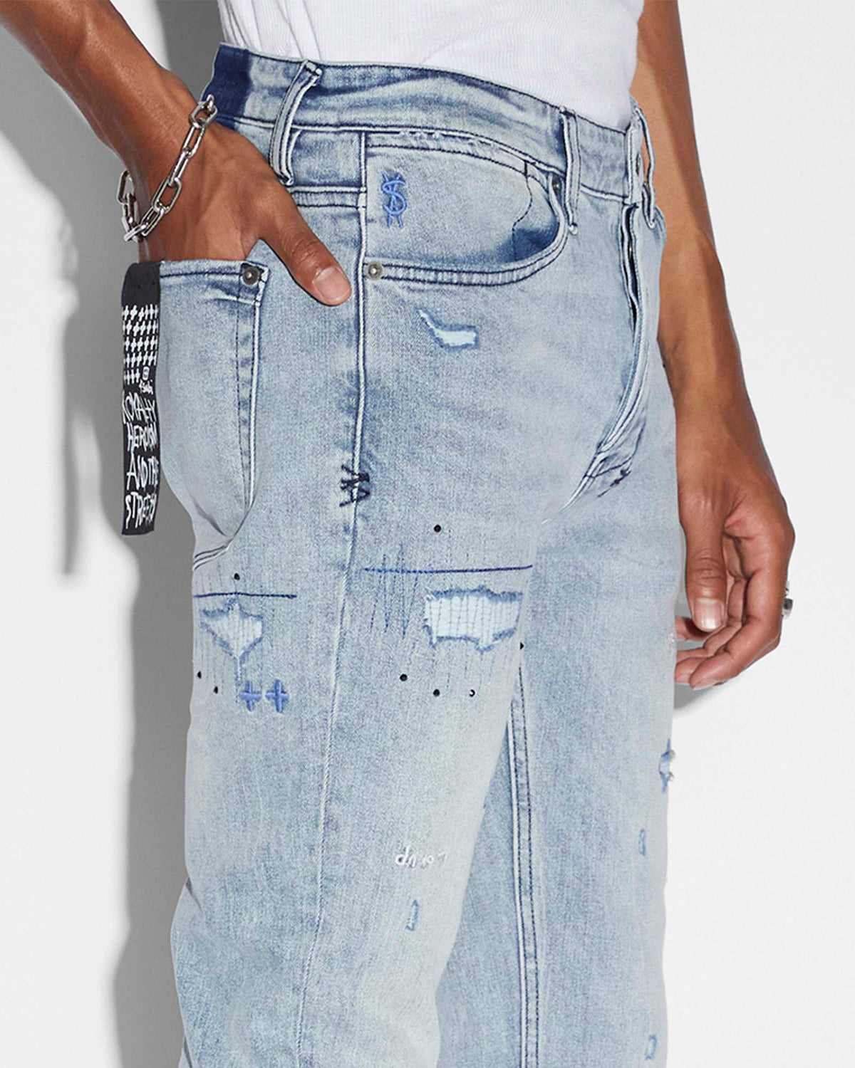 MENS VAN WINKLE SKRIBED BLU DENIM JEANS