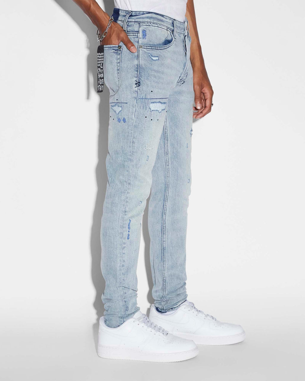 MENS VAN WINKLE SKRIBED BLU DENIM JEANS