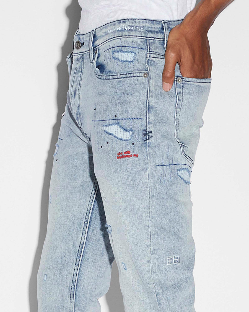 MENS VAN WINKLE SKRIBED BLU DENIM JEANS