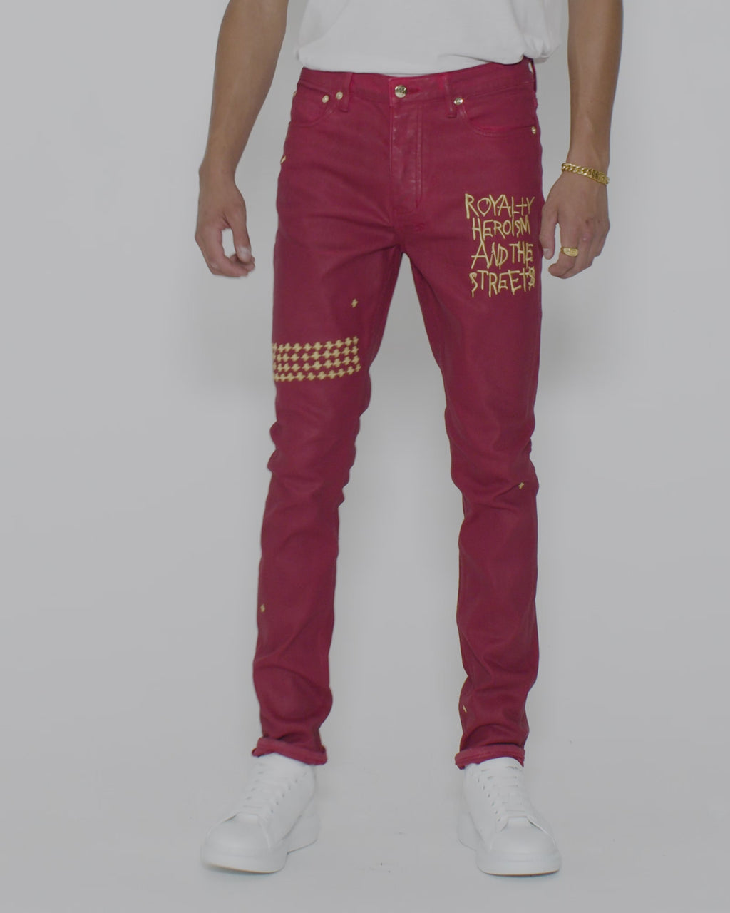 Mens Ksubi 23 Chitch Red Wax Slim Denim Jeans - Red