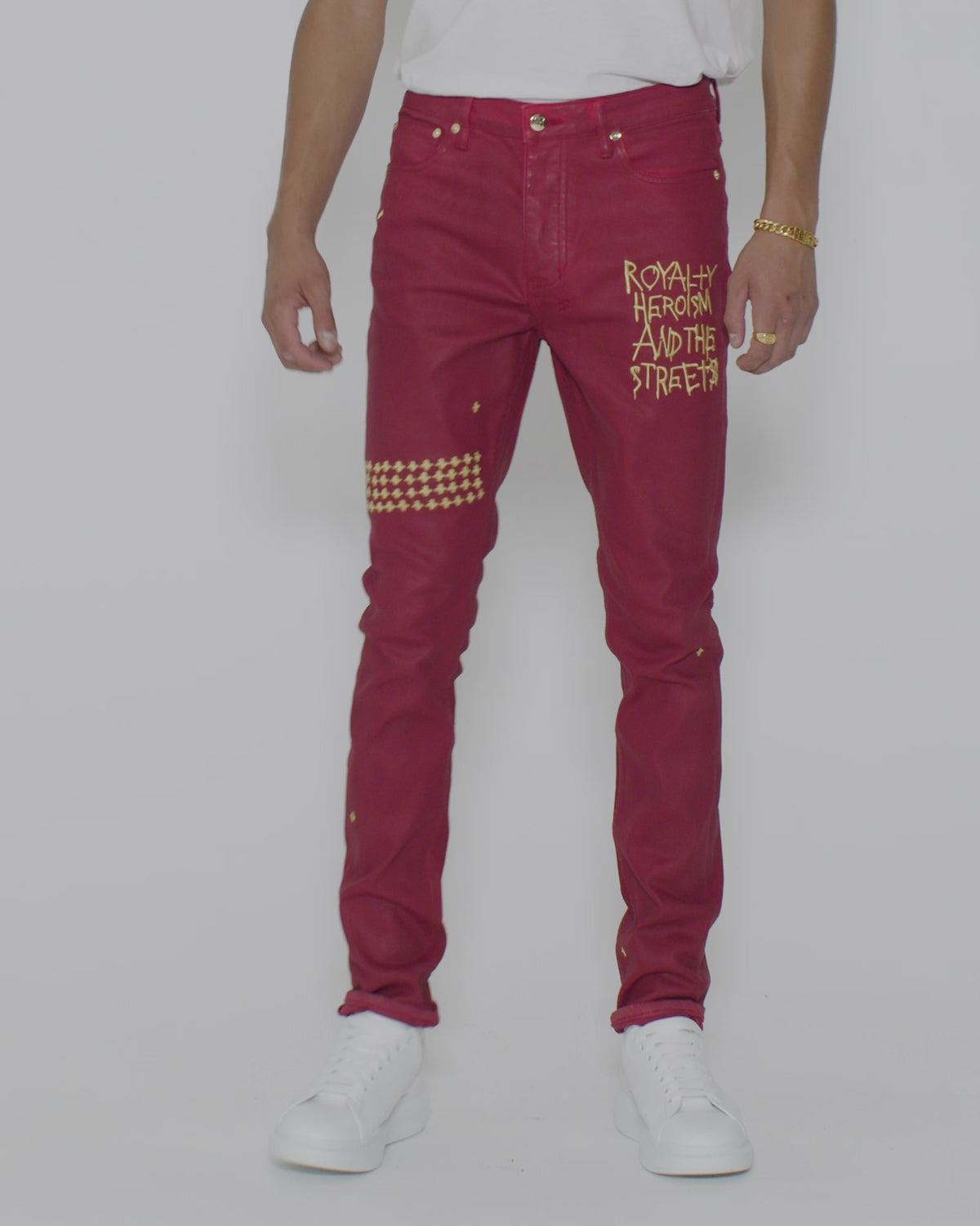Mens Ksubi 23 Chitch Red Wax Slim Denim Jeans - Red