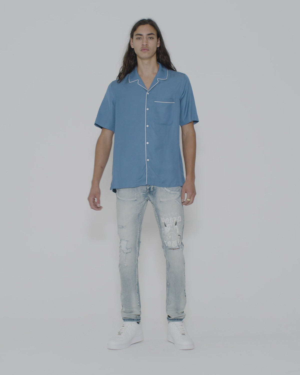 Mens Downtown Resort Ss Shirt Atlantic Regular Shirts - Blue